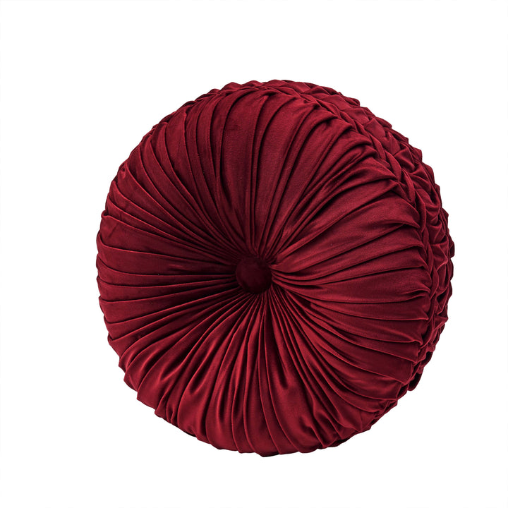 Bordeaux Crimson Tufted Round Decorative Throw Pillow 15" x 15" Throw Pillows By J. Queen New York