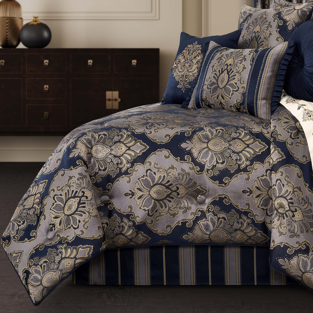 Bradley Navy 4 Piece Comforter Set Comforter Sets By J. Queen New York