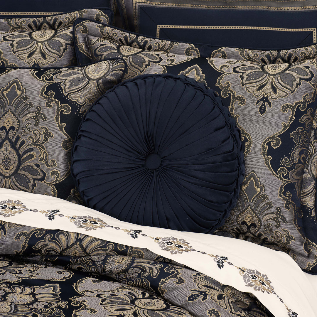 Bradley Navy Tufted Round Decorative Throw Pillow 15" x 15" Throw Pillows By J. Queen New York