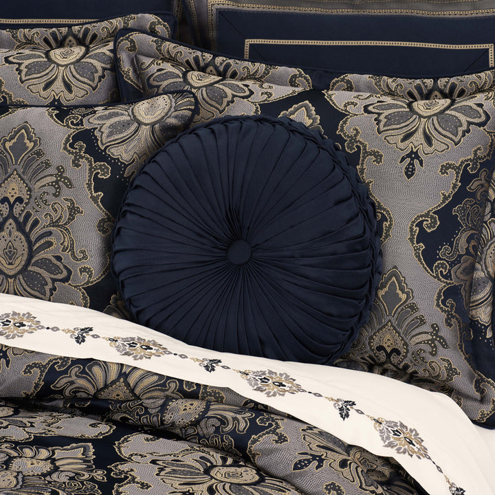 Bradley Navy Tufted Round Decorative Throw Pillow 15" x 15" Throw Pillows By J. Queen New York