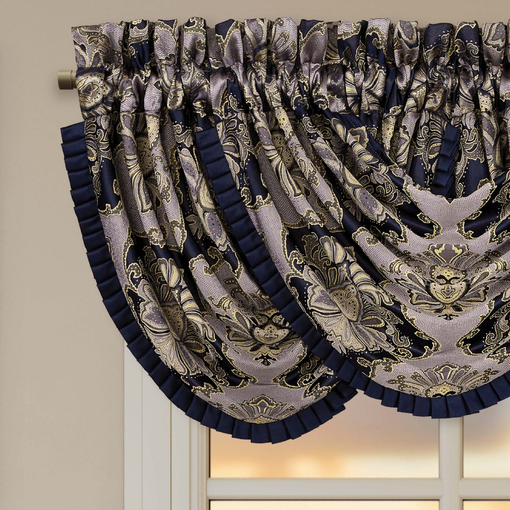 Bradley Navy Waterfall Window Valance Window Valances By J. Queen New York
