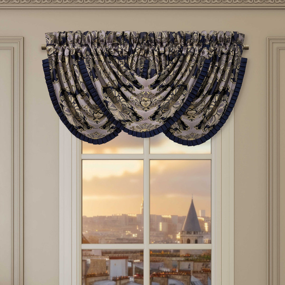 Bradley Navy Waterfall Window Valance Window Valances By J. Queen New York