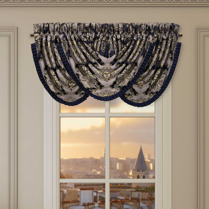 Bradley Navy Waterfall Window Valance Window Valances By J. Queen New York