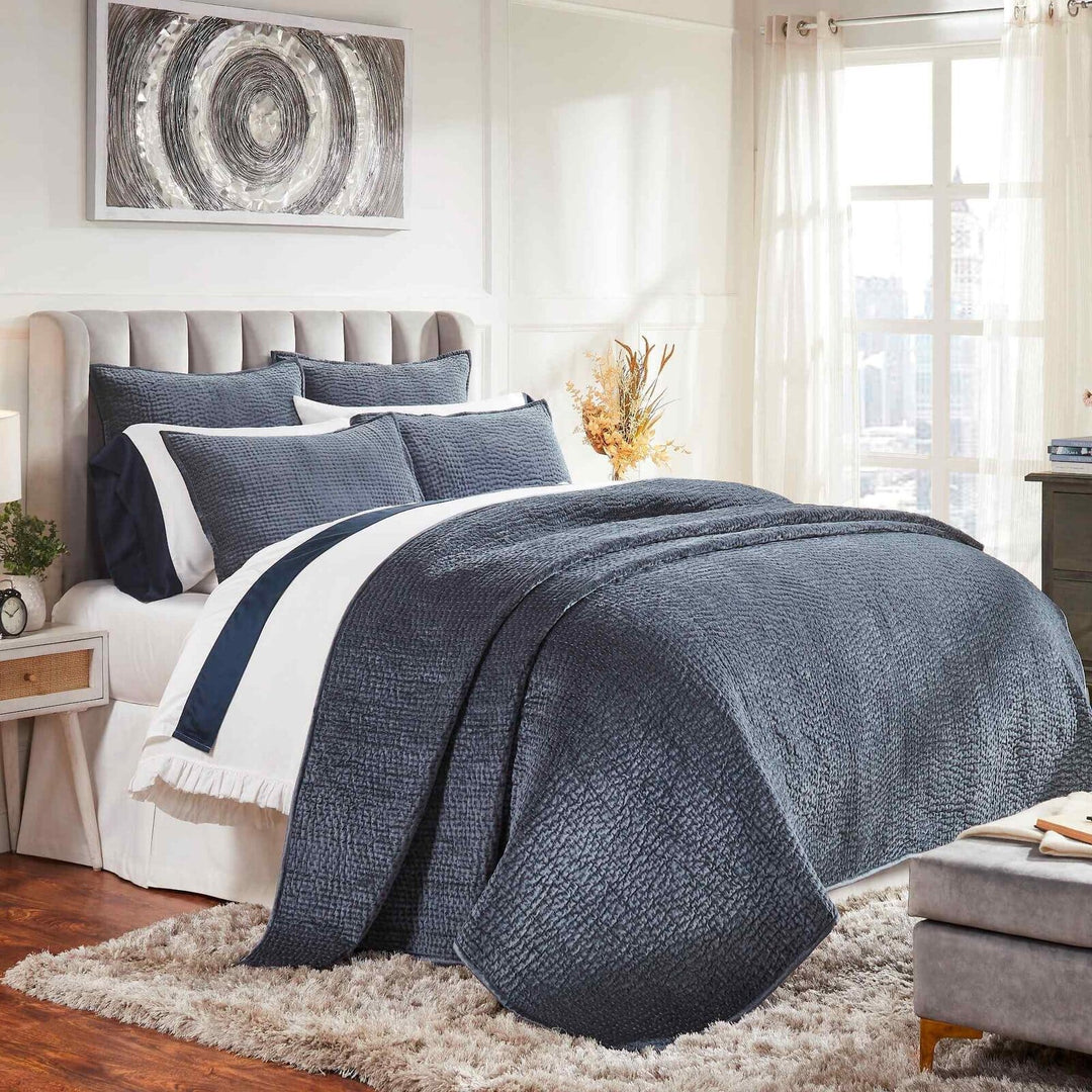 Laguna Pick Stitch Velvet Coverlet Coverlet By Orchids Lux Home