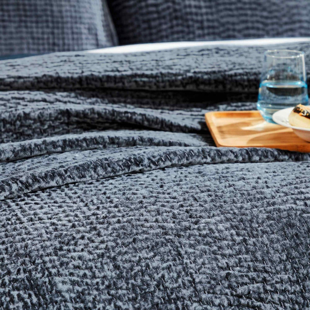 Laguna Pick Stitch Velvet Coverlet Coverlet By Orchids Lux Home