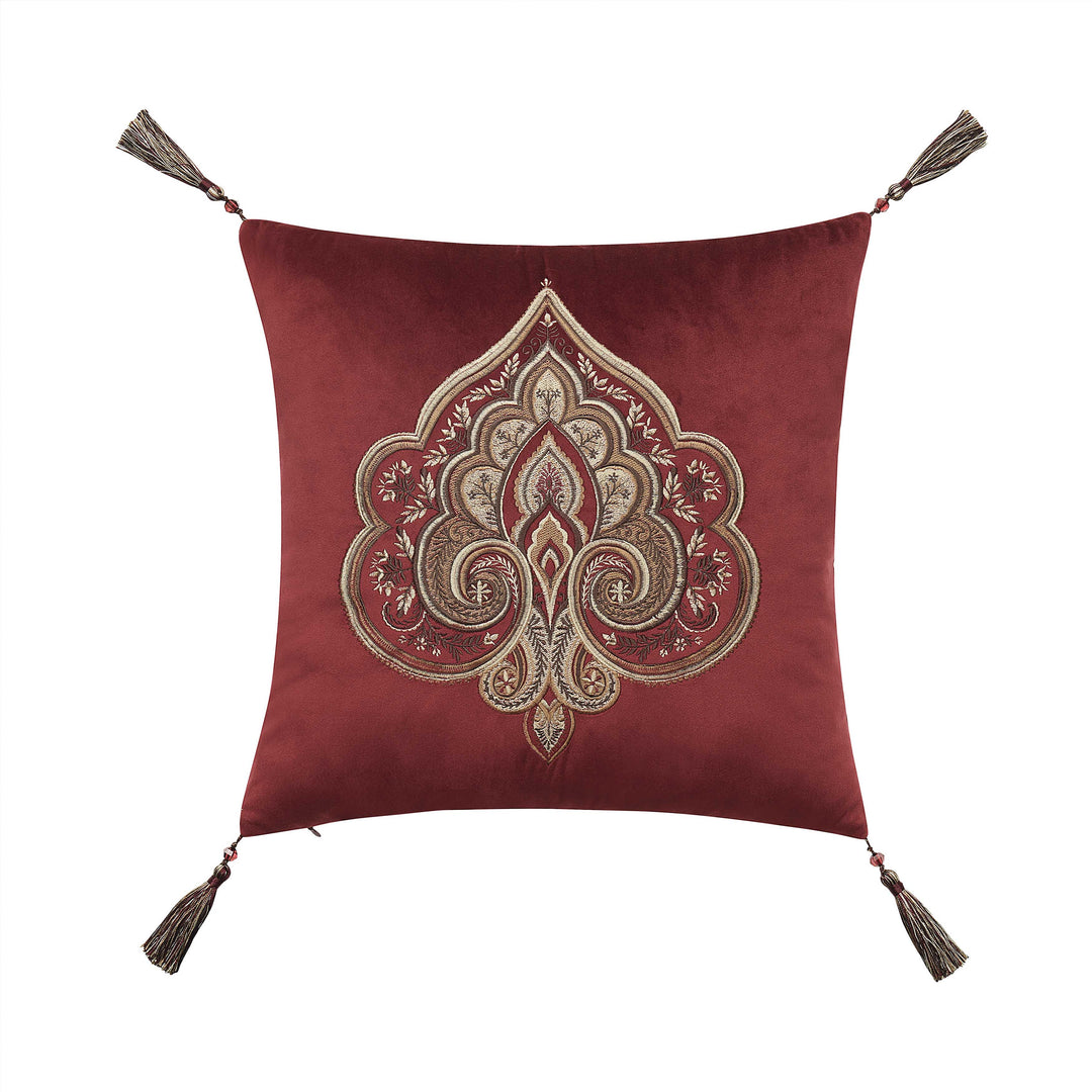 Calistoga Crimson Embellished Square Decorative Throw Pillow 18" x 18" Throw Pillows By J. Queen New York