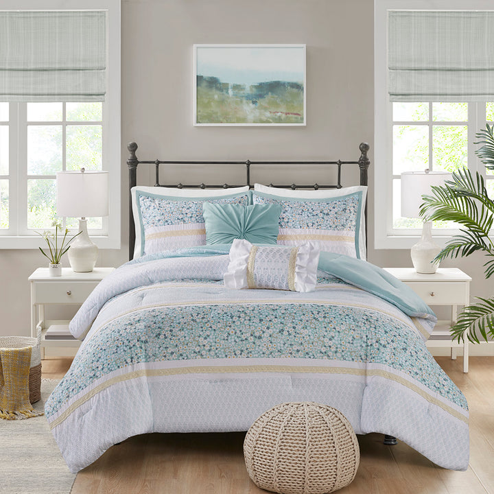 Caralie Aqua 5 Piece Comforter Set Comforter Sets By JLA HOME/Olliix (E & E Co., Ltd)