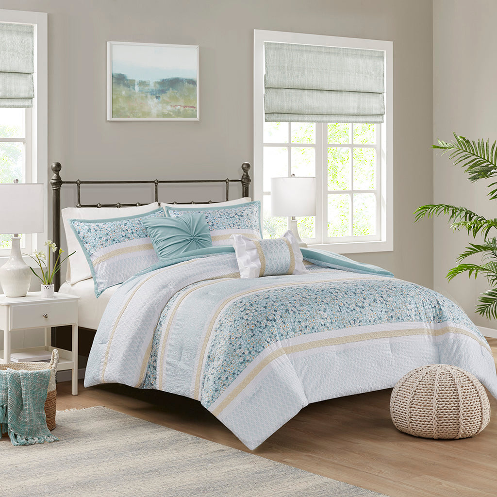 Caralie Aqua 5 Piece Comforter Set Comforter Sets By JLA HOME/Olliix (E & E Co., Ltd)