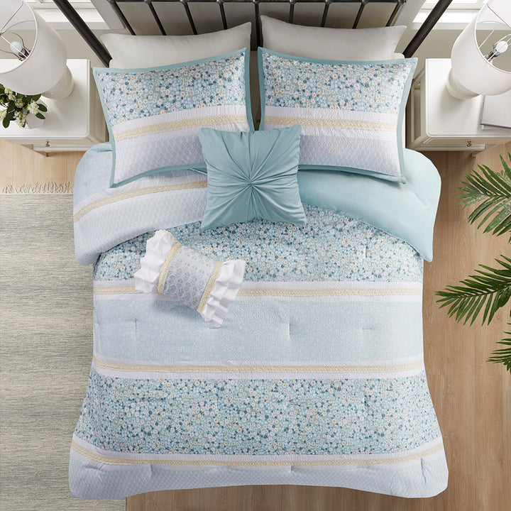 Caralie Aqua 5 Piece Comforter Set Comforter Sets By JLA HOME/Olliix (E & E Co., Ltd)