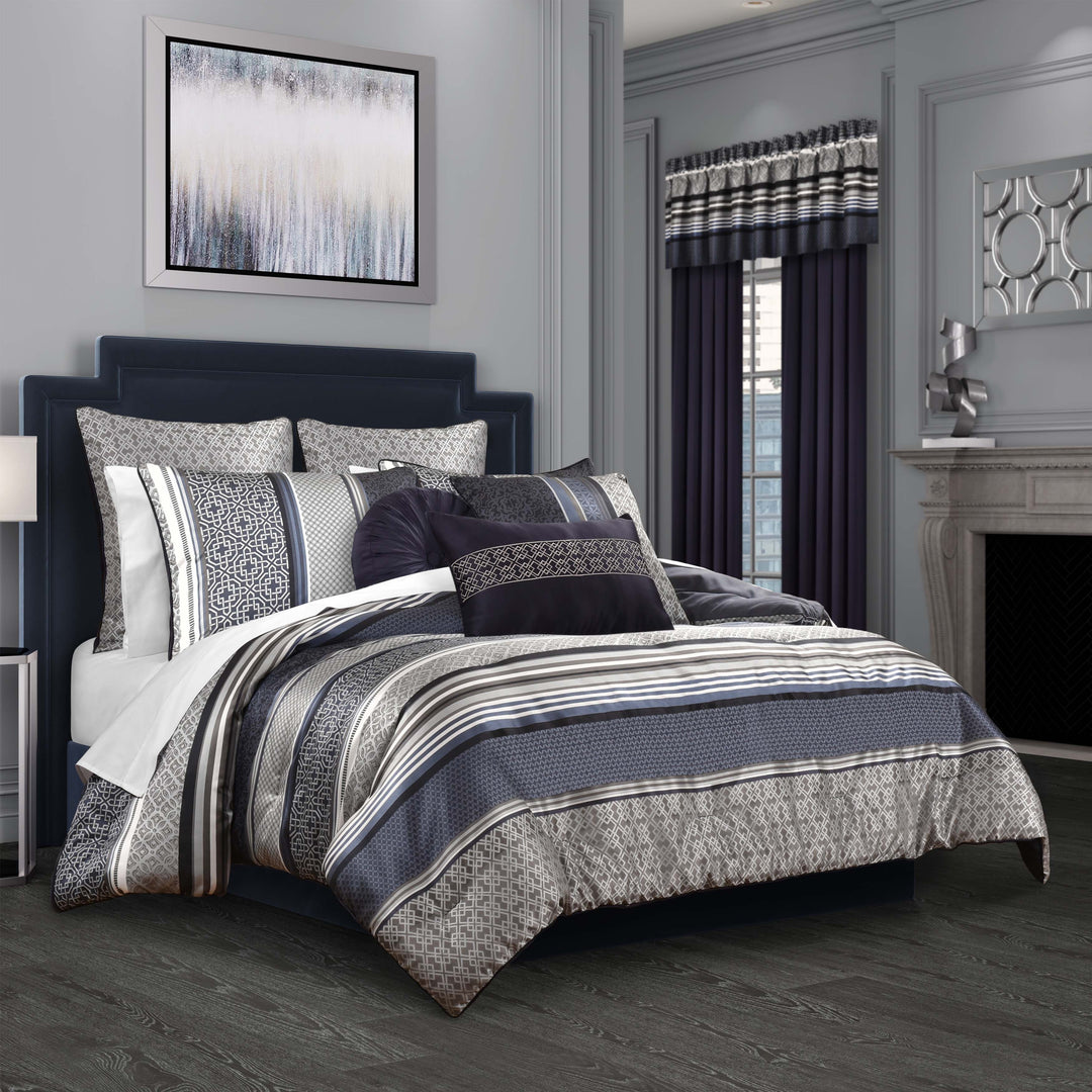 Carlisle Indigo 3 Piece Comforter Set Comforter Sets By J. Queen New York