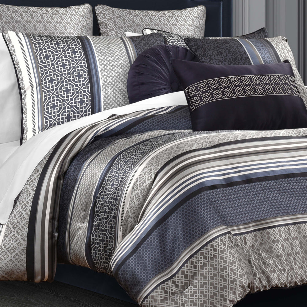 Carlisle Indigo 3 Piece Comforter Set Comforter Sets By J. Queen New York