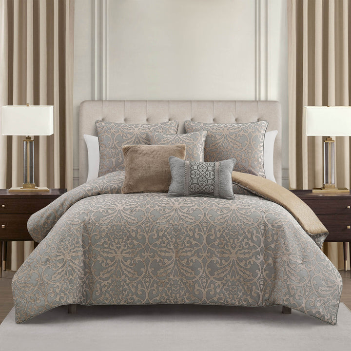 Carrick Silver/Gold 3 Piece Comforter Set Comforter Sets By Waterford