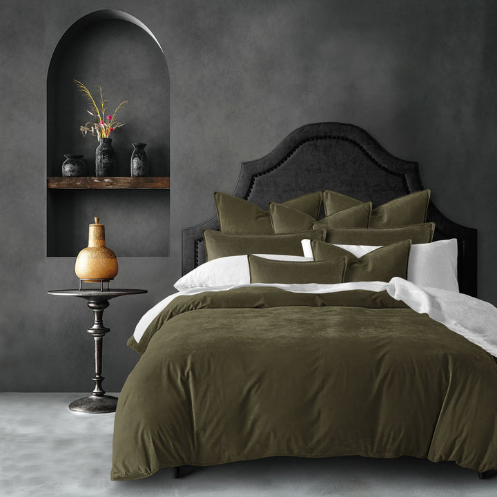 Cascade Velvet Olive 8 Piece Duvet Cover Set Duvet Covers By Colcha Linens