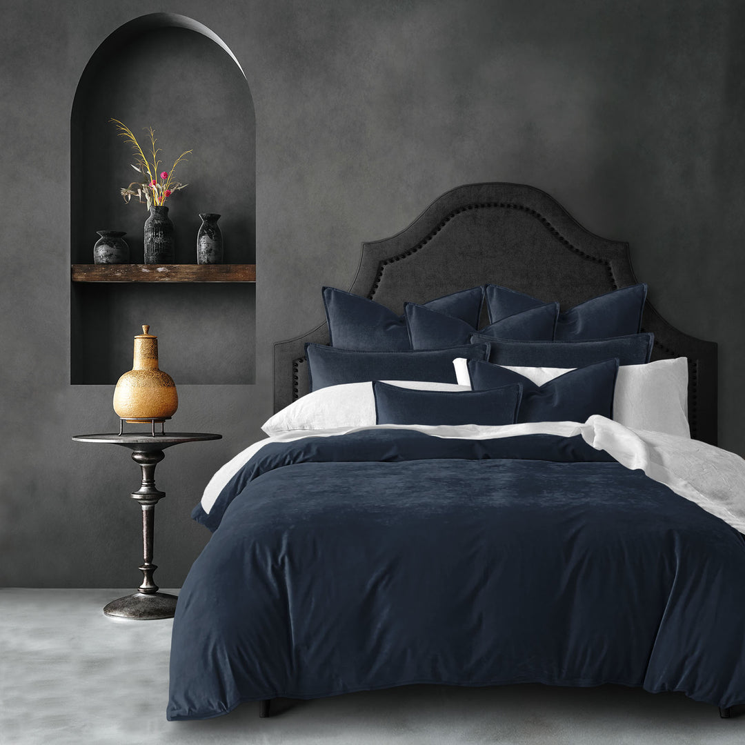 Cascade Velvet True Navy 8 Piece Comforter Set Comforter Sets By Colcha Linens