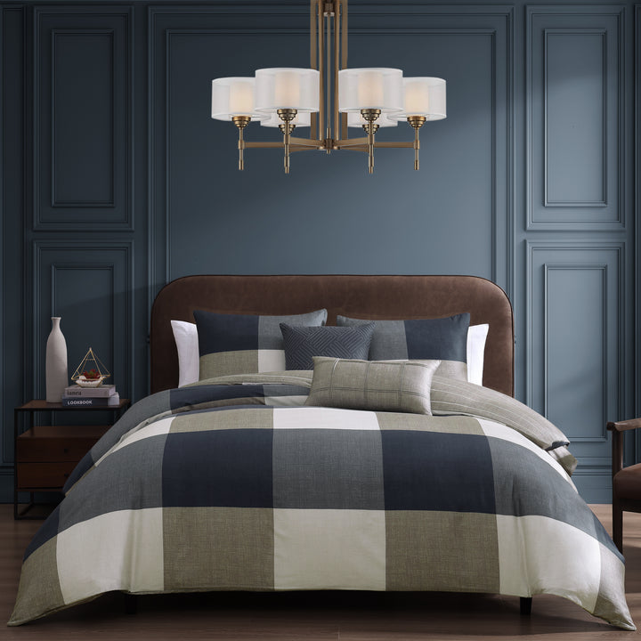 Bebejan Checkered Navy Tan 5 Piece Reversible Comforter Set Comforter Sets By Bebejan®