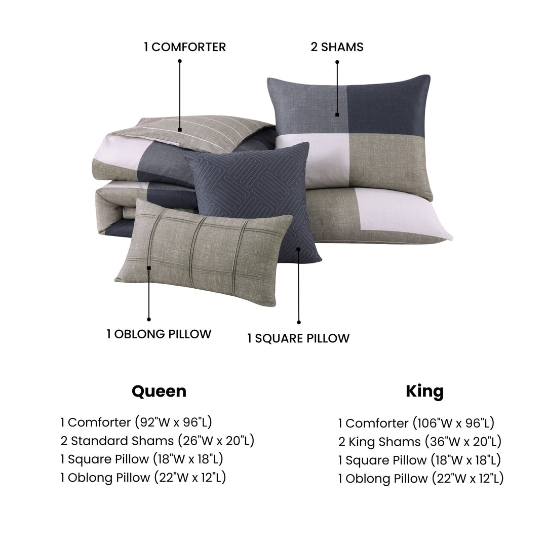 Bebejan Checkered Navy Tan 5 Piece Reversible Comforter Set Comforter Sets By Bebejan®