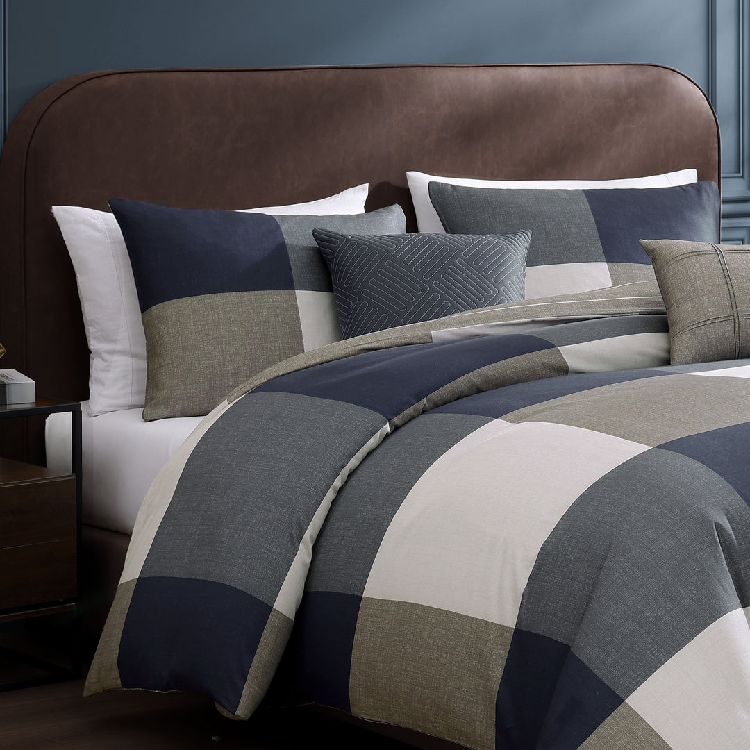 Bebejan Checkered Navy Tan 5 Piece Reversible Comforter Set Comforter Sets By Bebejan®