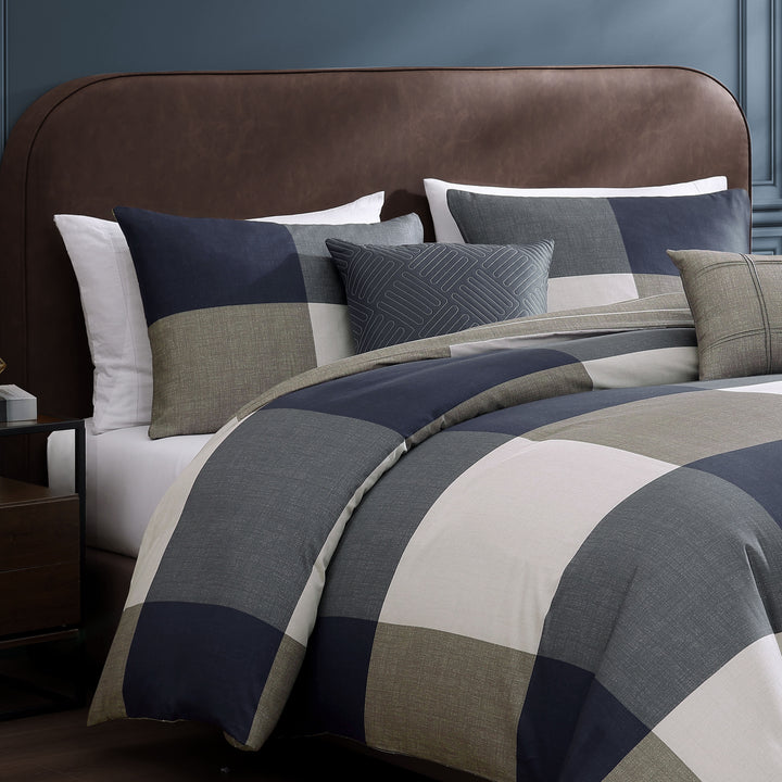 Bebejan Checkered Navy Tan 5 Piece Reversible Comforter Set Comforter Sets By Bebejan®
