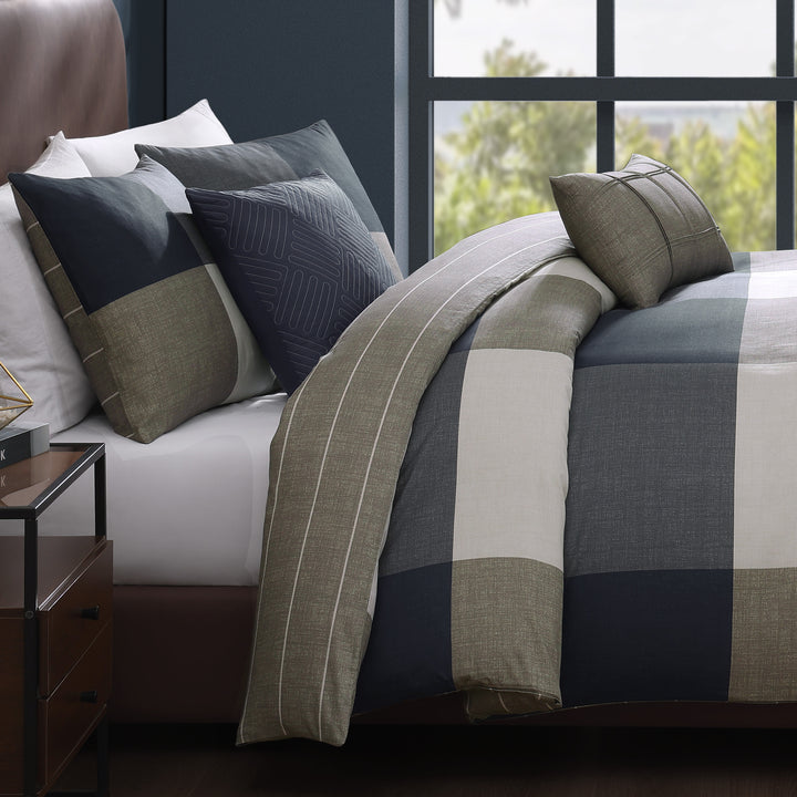 Bebejan Checkered Navy Tan 5 Piece Reversible Comforter Set Comforter Sets By Bebejan®