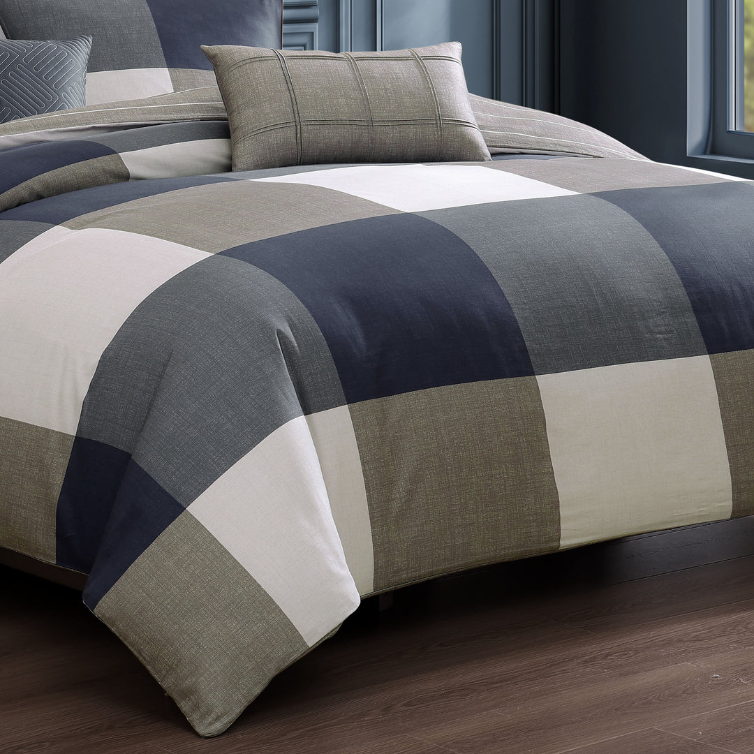 Bebejan Checkered Navy Tan 5 Piece Reversible Comforter Set Comforter Sets By Bebejan®