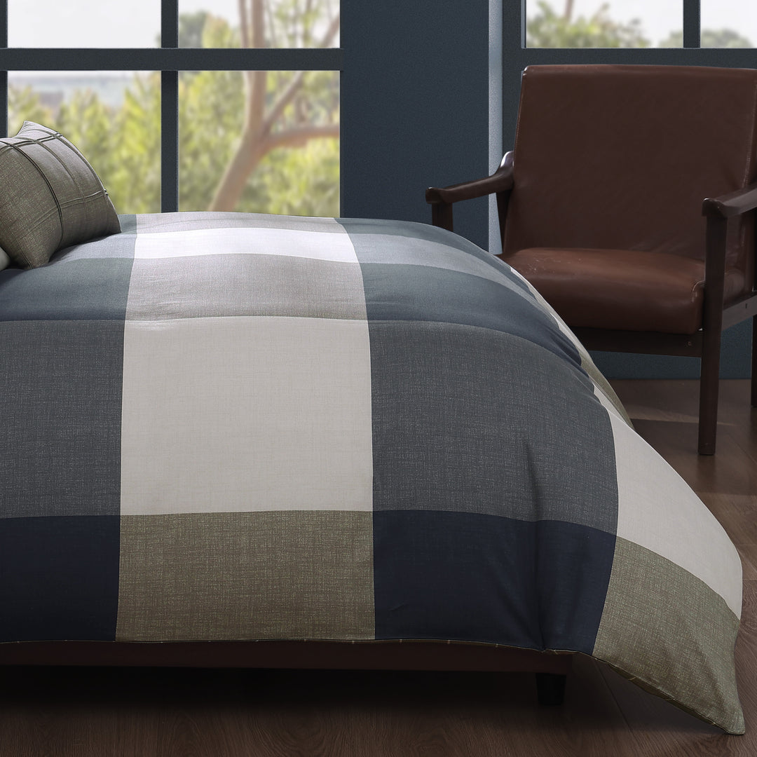 Bebejan Checkered Navy Tan 5 Piece Reversible Comforter Set Comforter Sets By Bebejan®