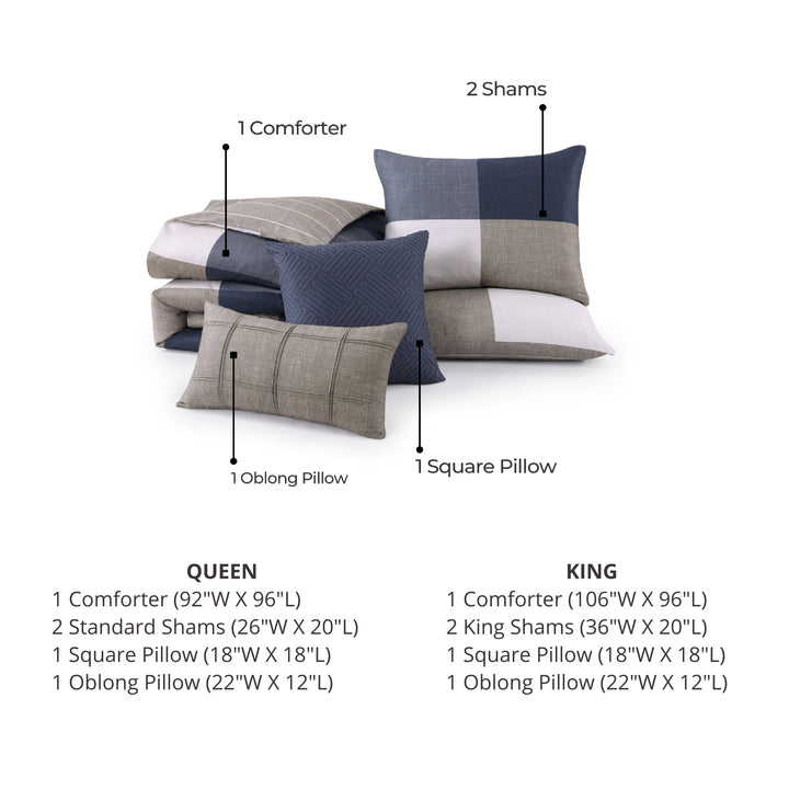 Bebejan Checkered Navy Tan 5 Piece Reversible Comforter Set Comforter Sets By Bebejan®