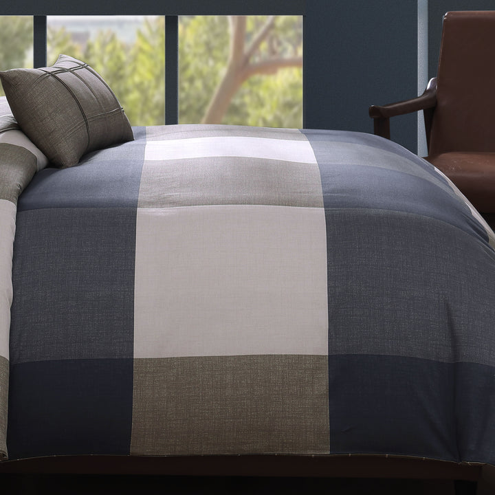 Bebejan Checkered Navy Tan 5 Piece Reversible Comforter Set Comforter Sets By Bebejan®