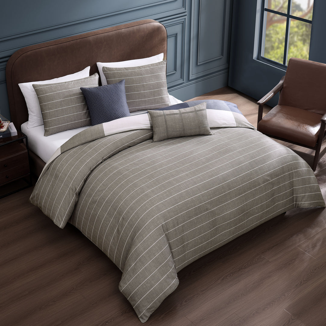 Bebejan Checkered Navy Tan 5 Piece Reversible Comforter Set Comforter Sets By Bebejan®