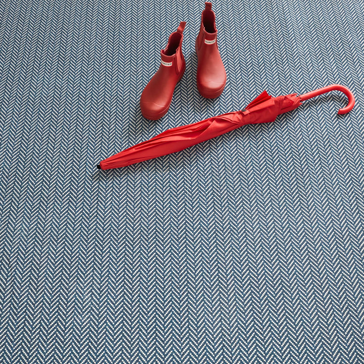 Herringbone Navy Machine Washable Rug Rug By Annie Selke