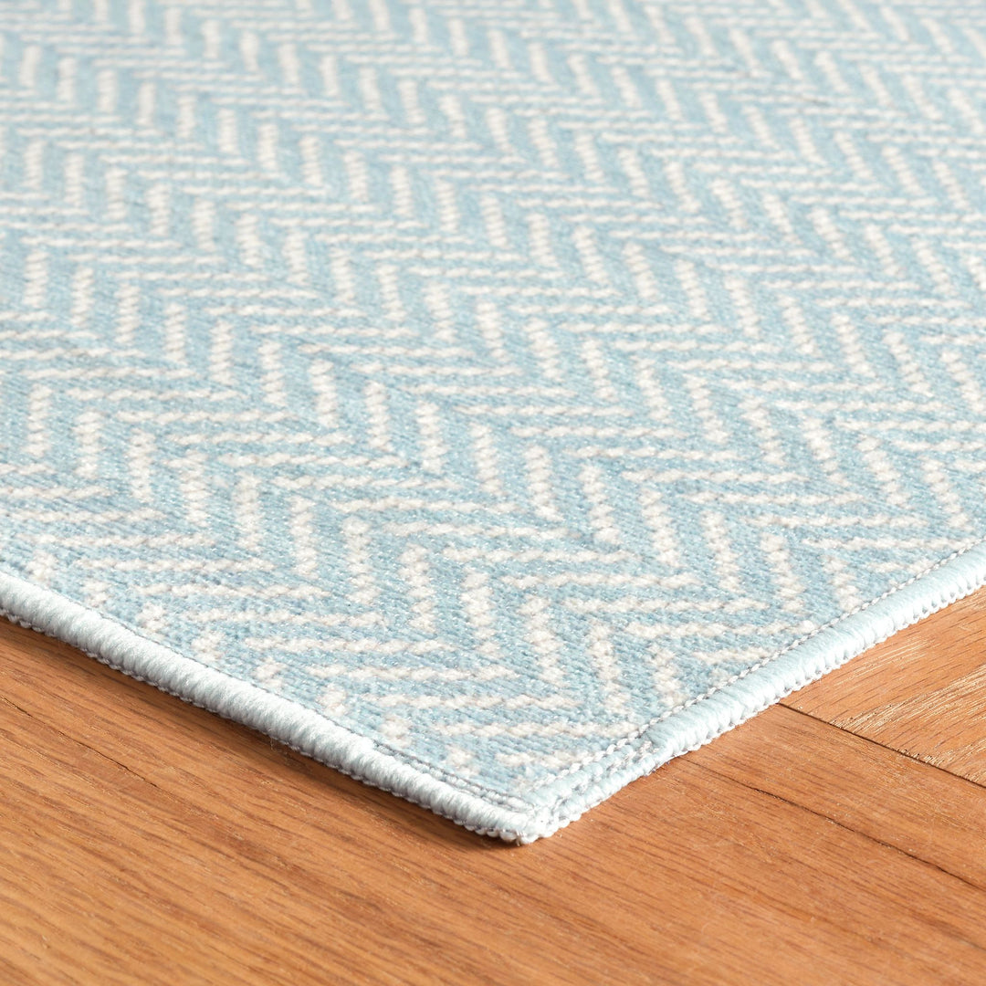 Herringbone Swedish Blue Machine Washable Rug Rug By Annie Selke