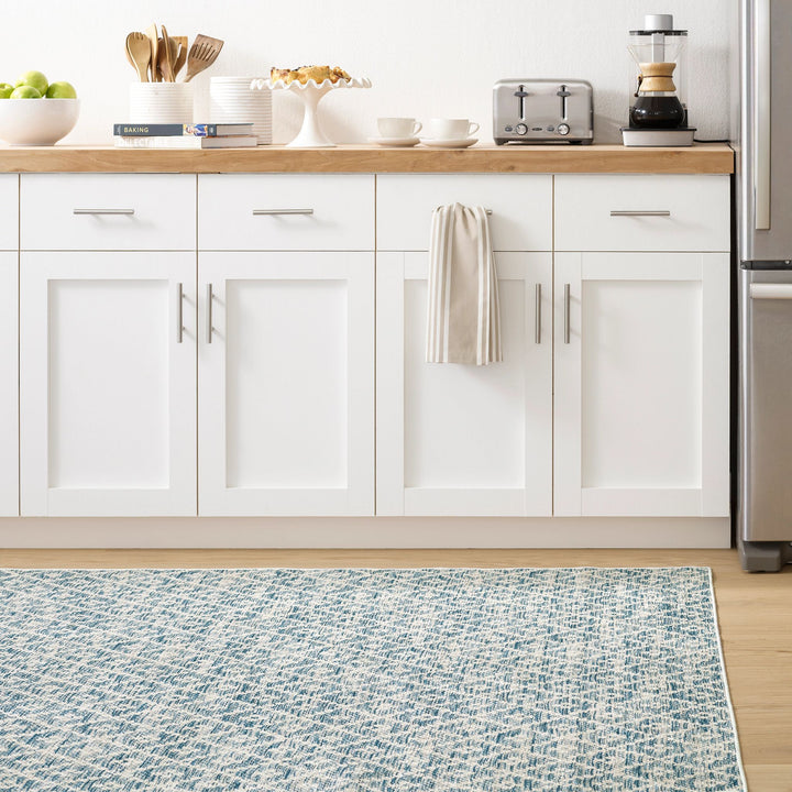 Melange Diamond Blue Machine Washable Rug Rug By Annie Selke