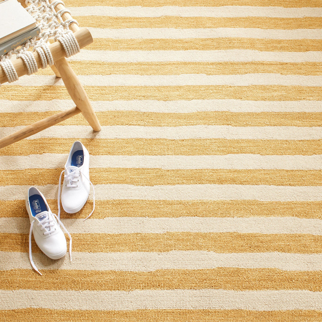 Silas Stripe Gold Hand Micro Hooked Wool Rug Rug By Annie Selke