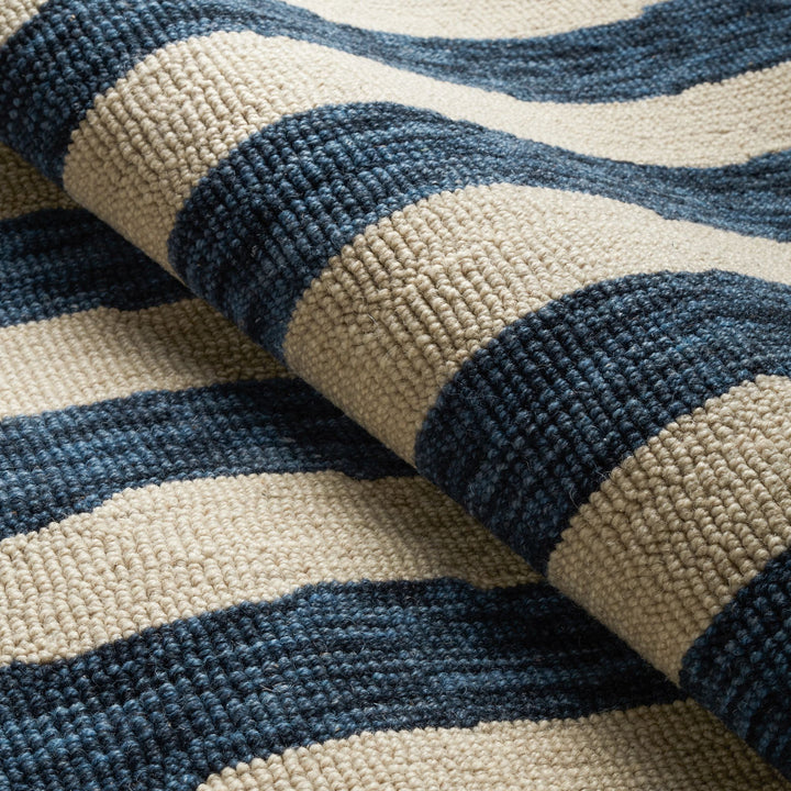Silas Stripe Navy Hand Micro Hooked Wool Rug Rug By Annie Selke