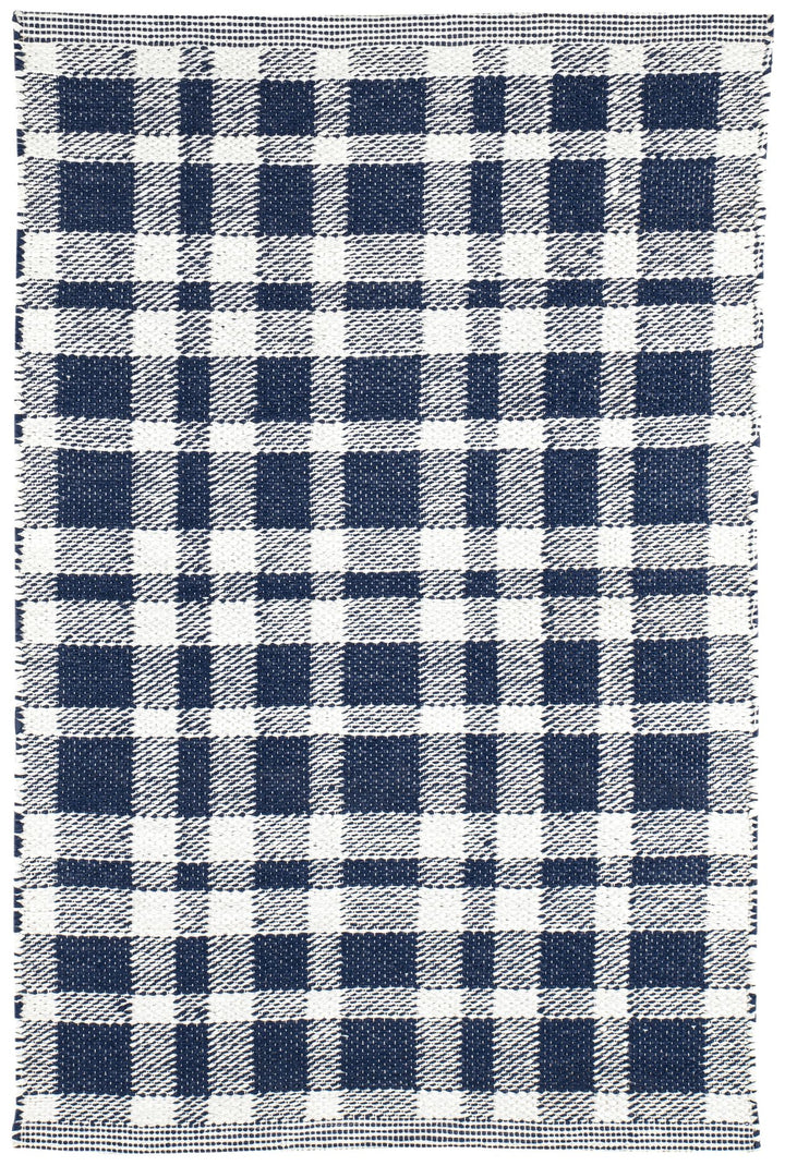 Tattersall Navy Handwoven Indoor/Outdoor Rug Rug By Annie Selke