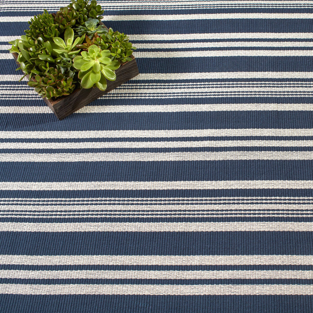 Irving Stripe Navy Handwoven Cotton Rug Rug By Annie Selke