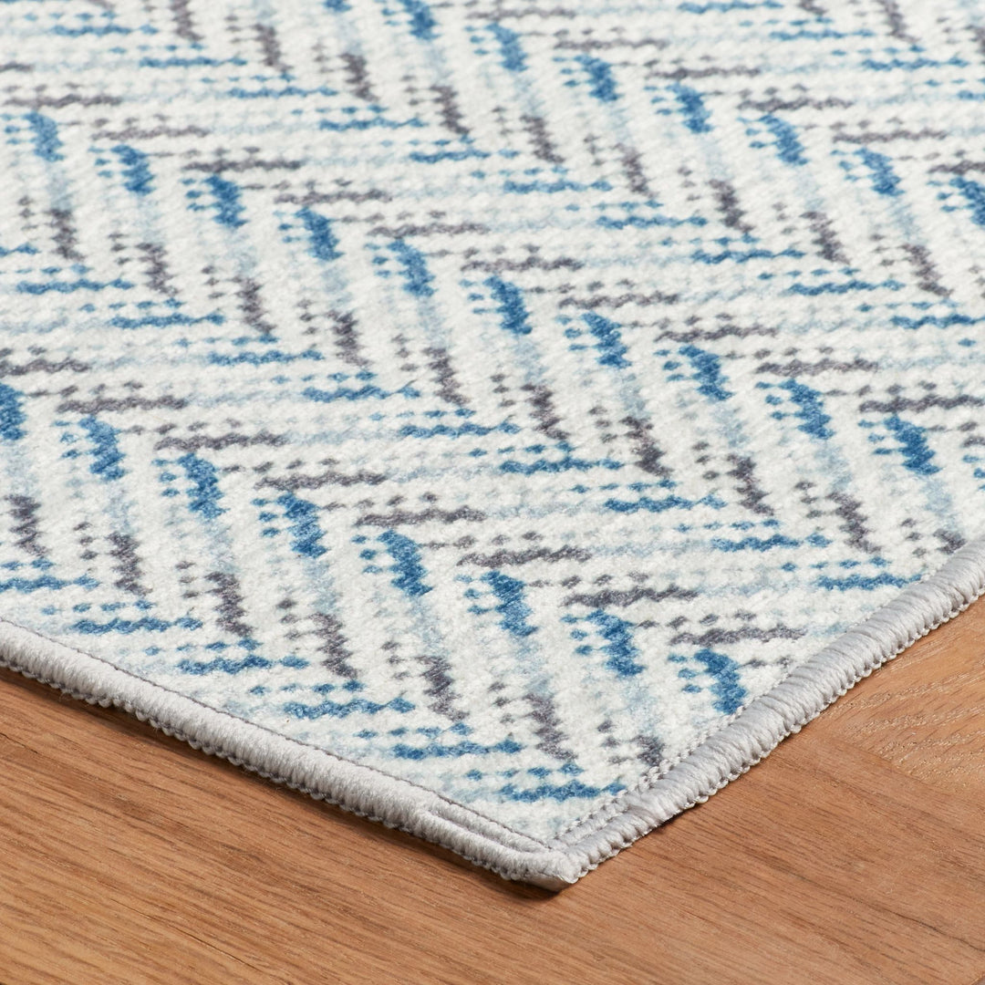 Lowell Blue Machine Washable Rug Rug By Annie Selke