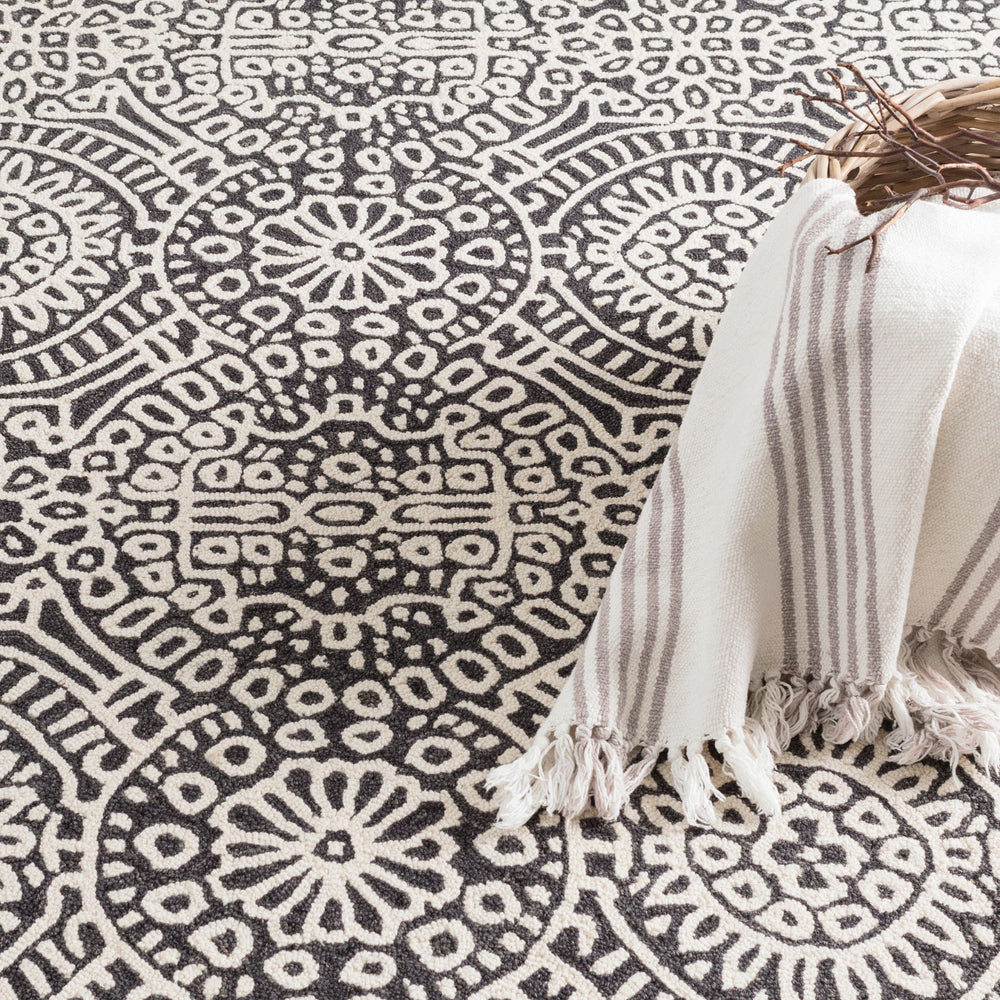 Temple Charcoal Hand Micro Hooked Wool Rug Rug By Annie Selke