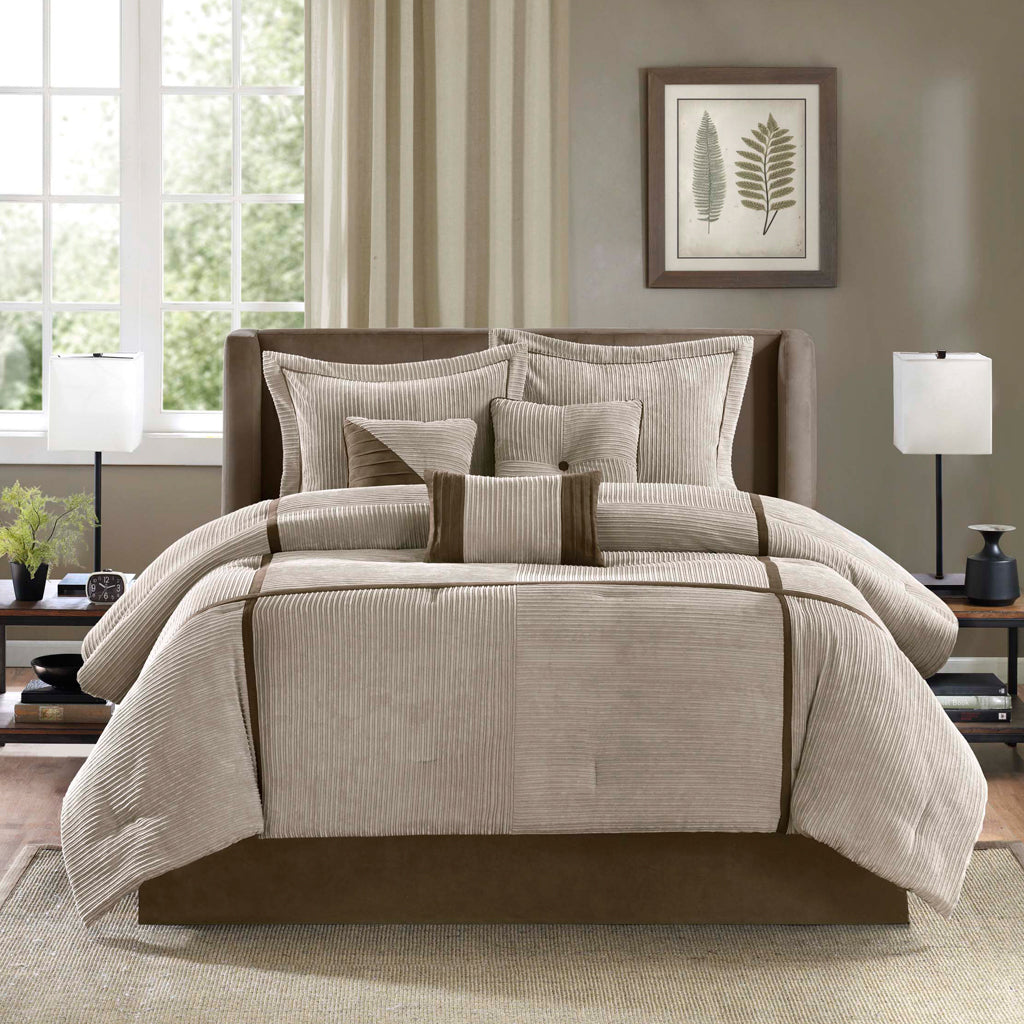 Dallas Taupe 7 Piece Comforter Set Comforter Sets By JLA HOME/Olliix (E & E Co., Ltd)