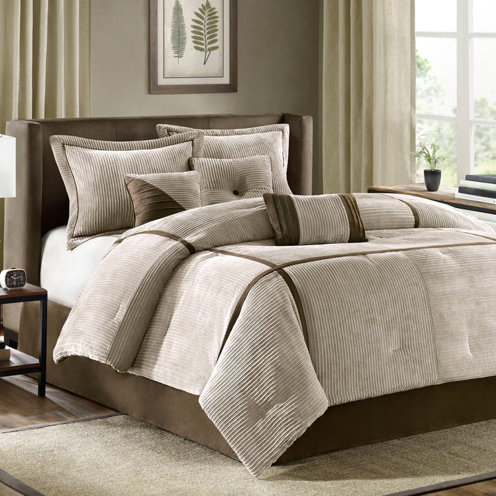 Dallas Taupe 7 Piece Comforter Set Comforter Sets By JLA HOME/Olliix (E & E Co., Ltd)