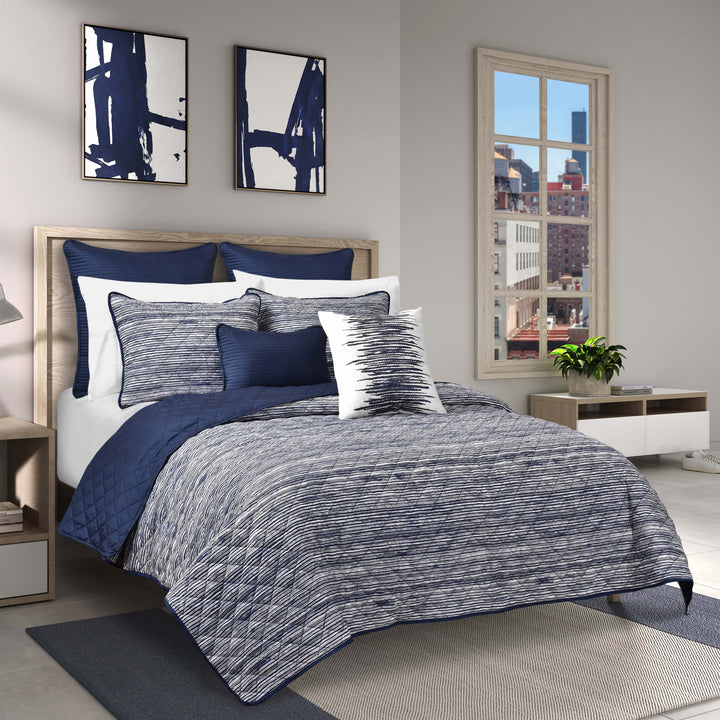 Dalton Navy 3 Piece Quilt Set Quilt Sets By J. Queen New York