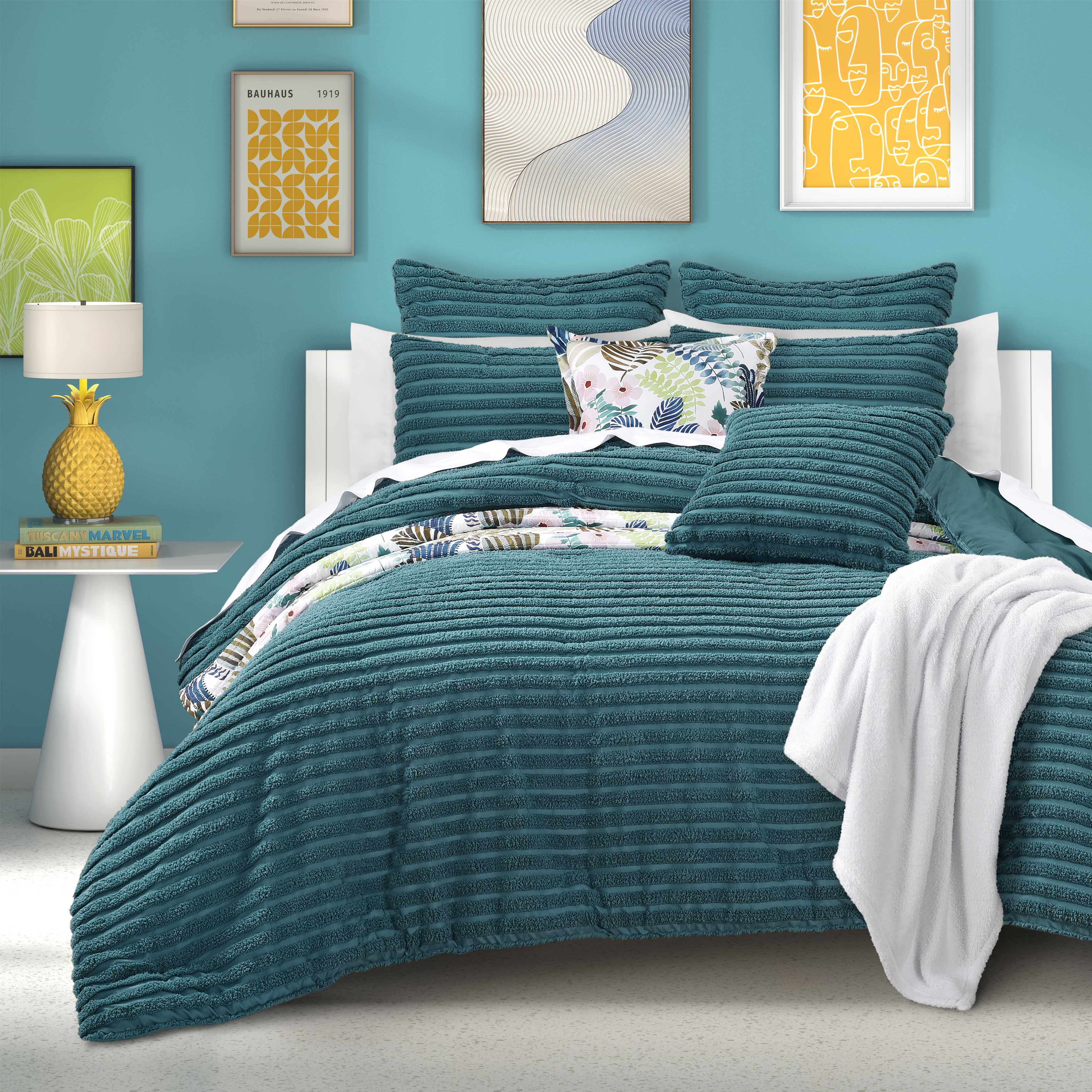 3 4 Pcs Teal Comforter Sets and Coverlet 2025 Collection Latest Bedding