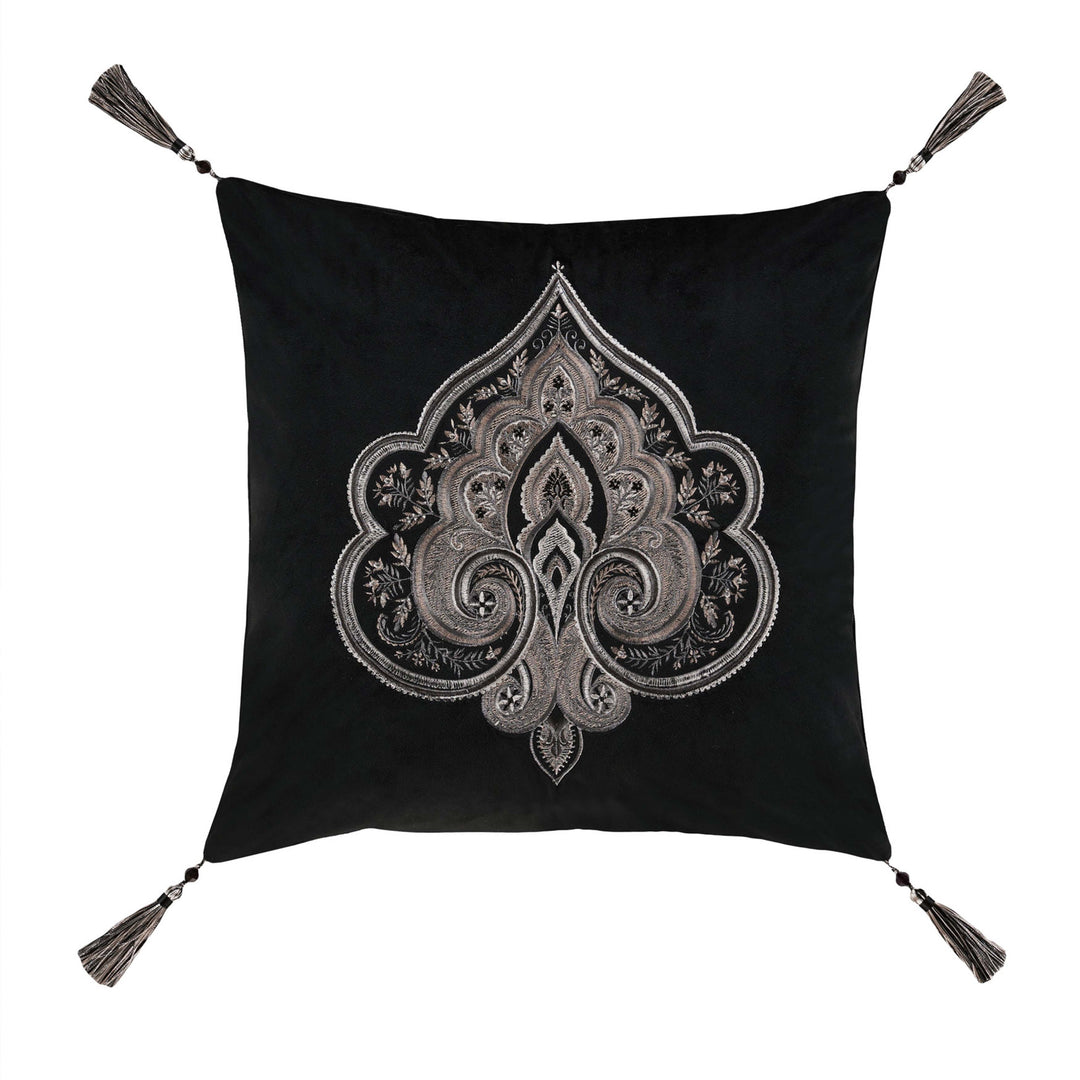 Davinci Black Square Embellished Decorative Throw Pillow 18" x 18" Throw Pillows By J. Queen New York