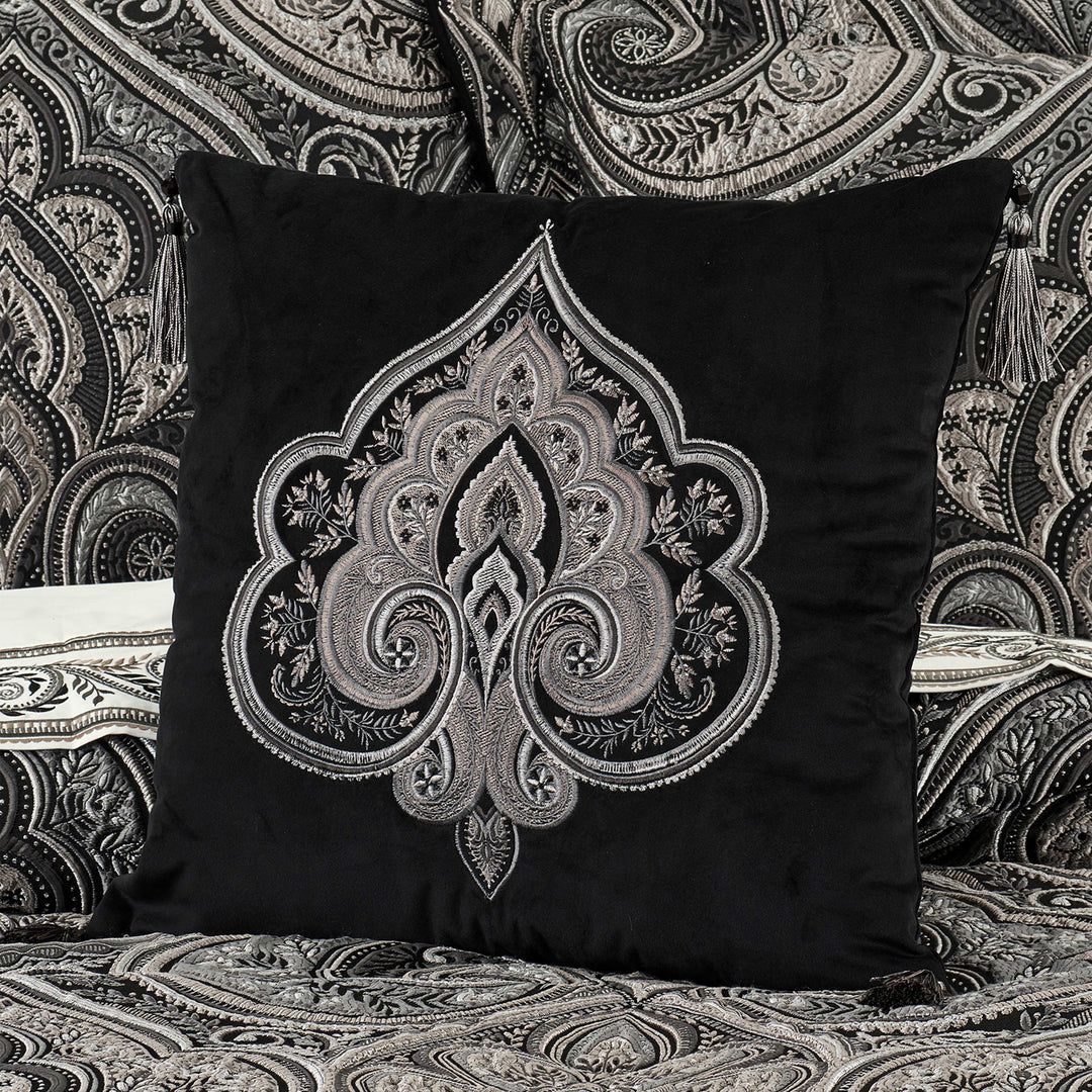 Davinci Black Square Embellished Decorative Throw Pillow 18" x 18" Throw Pillows By J. Queen New York