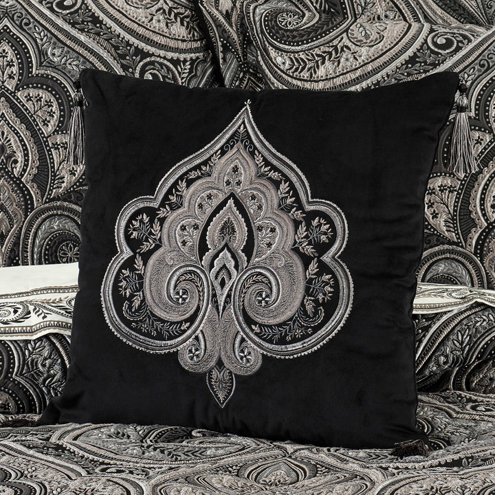 Davinci Black Square Embellished Decorative Throw Pillow 18" x 18" Throw Pillows By J. Queen New York