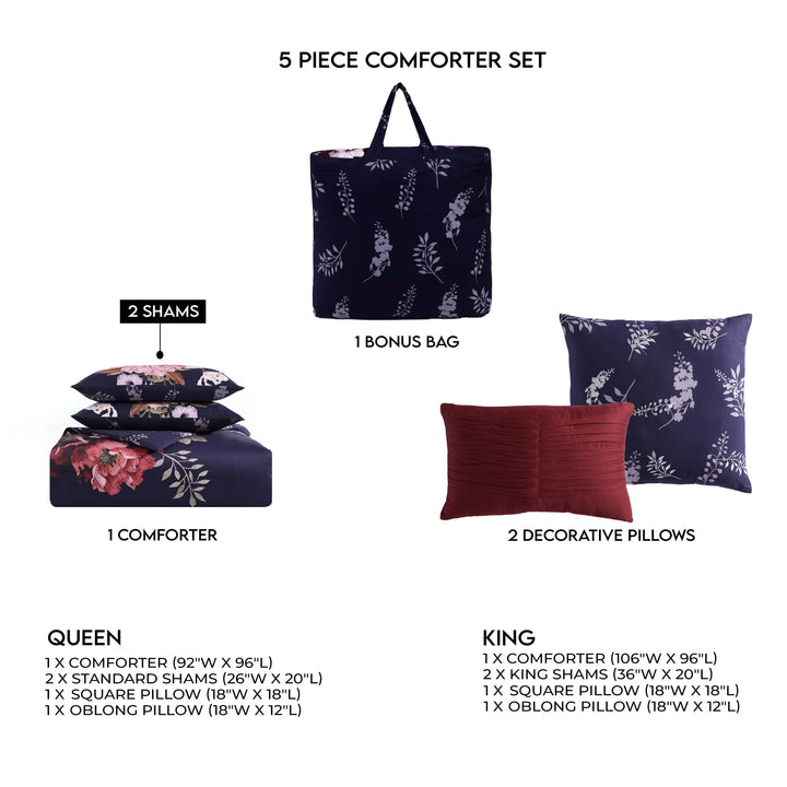 Bebejan Deep Purple Garden 5 Piece Reversible Comforter Set Comforter Sets By Bebejan®