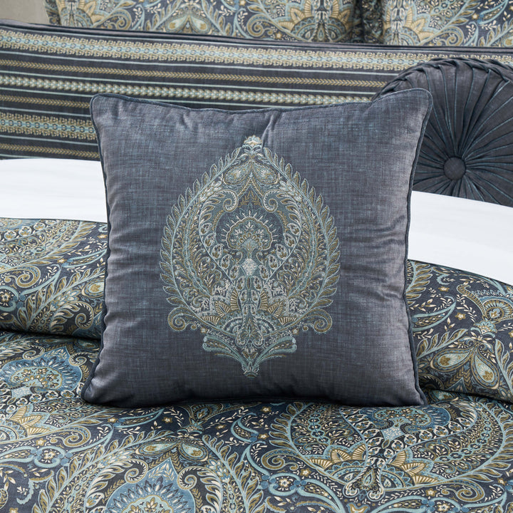 Destiny Blue Square Embellished Decorative Throw Pillow 18" x 18" Throw Pillows By J. Queen New York