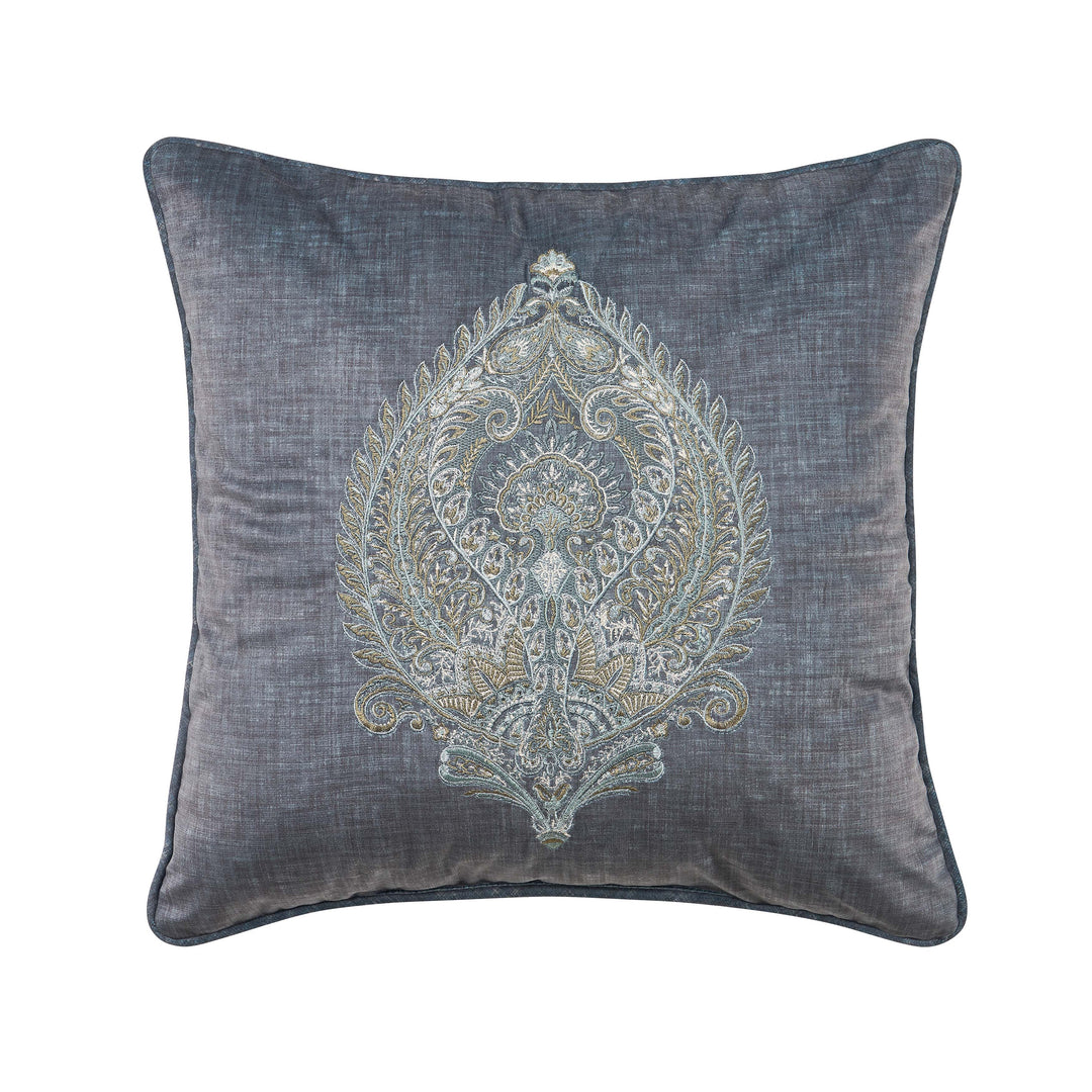 Destiny Blue Square Embellished Decorative Throw Pillow 18" x 18" Throw Pillows By J. Queen New York