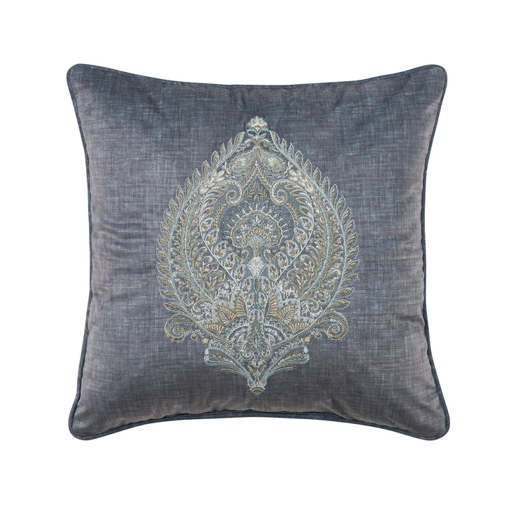 Destiny Blue Square Embellished Decorative Throw Pillow 18" x 18" Throw Pillows By J. Queen New York