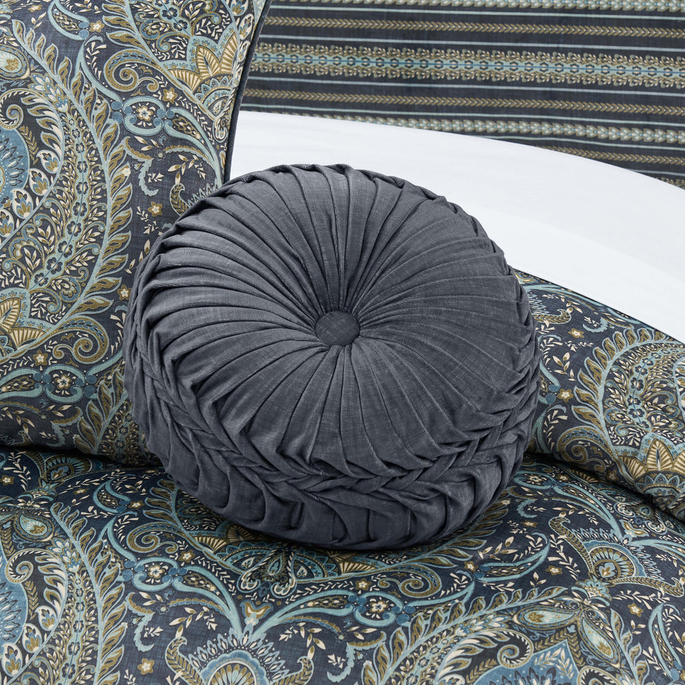 Destiny Blue Tufted Round Decorative Throw Pillow 15" x 15" Throw Pillows By J. Queen New York
