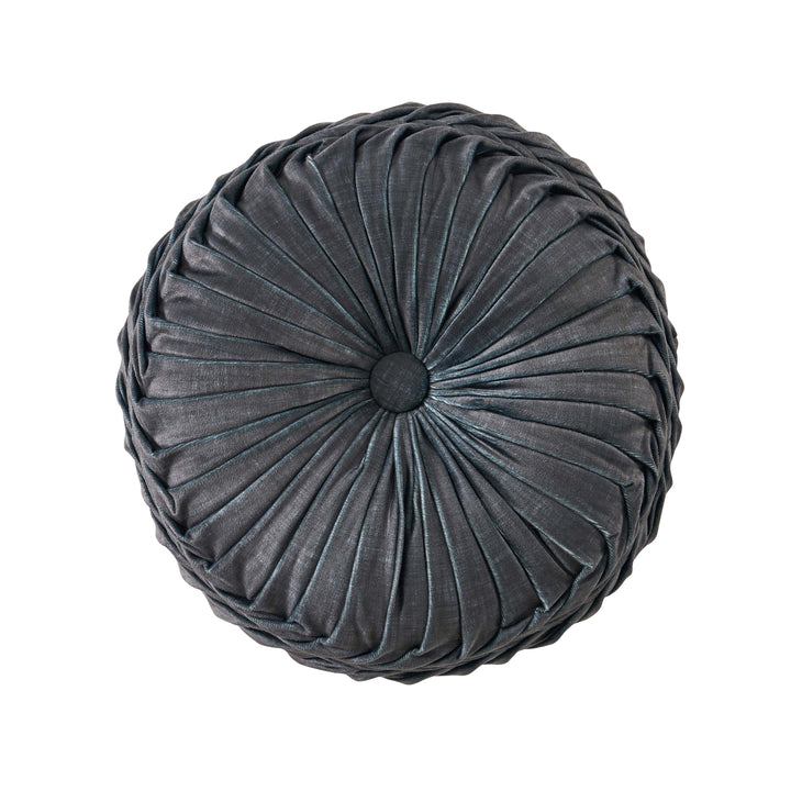 Destiny Blue Tufted Round Decorative Throw Pillow 15" x 15" Throw Pillows By J. Queen New York